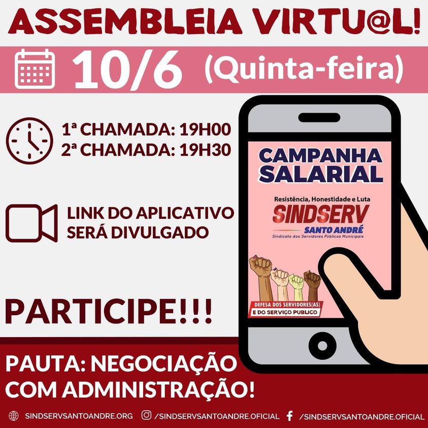 Imagem de Assembleia Virtual da Campanha Salarial acontece nesta quinta-feira (10)