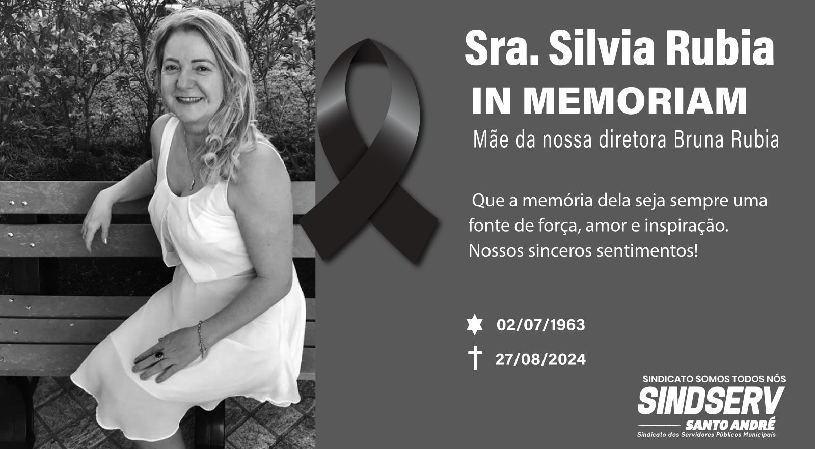 Imagem de Sindserv Santo André lamenta falecimento da mãe da diretora Bruna  