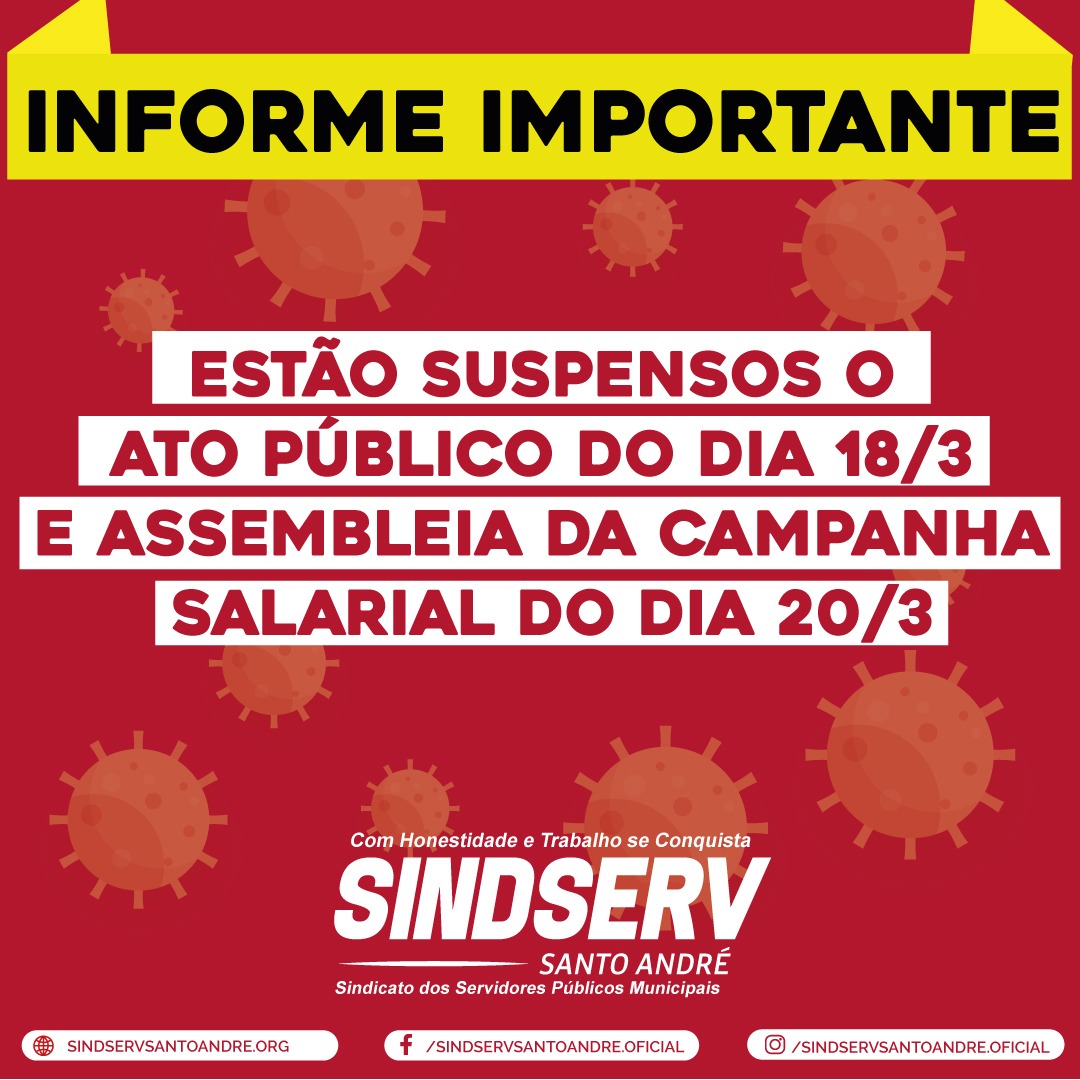 Imagem de Coronavírus: Sindserv Santo André cancela Ato e Assembleia do dia 20/3 