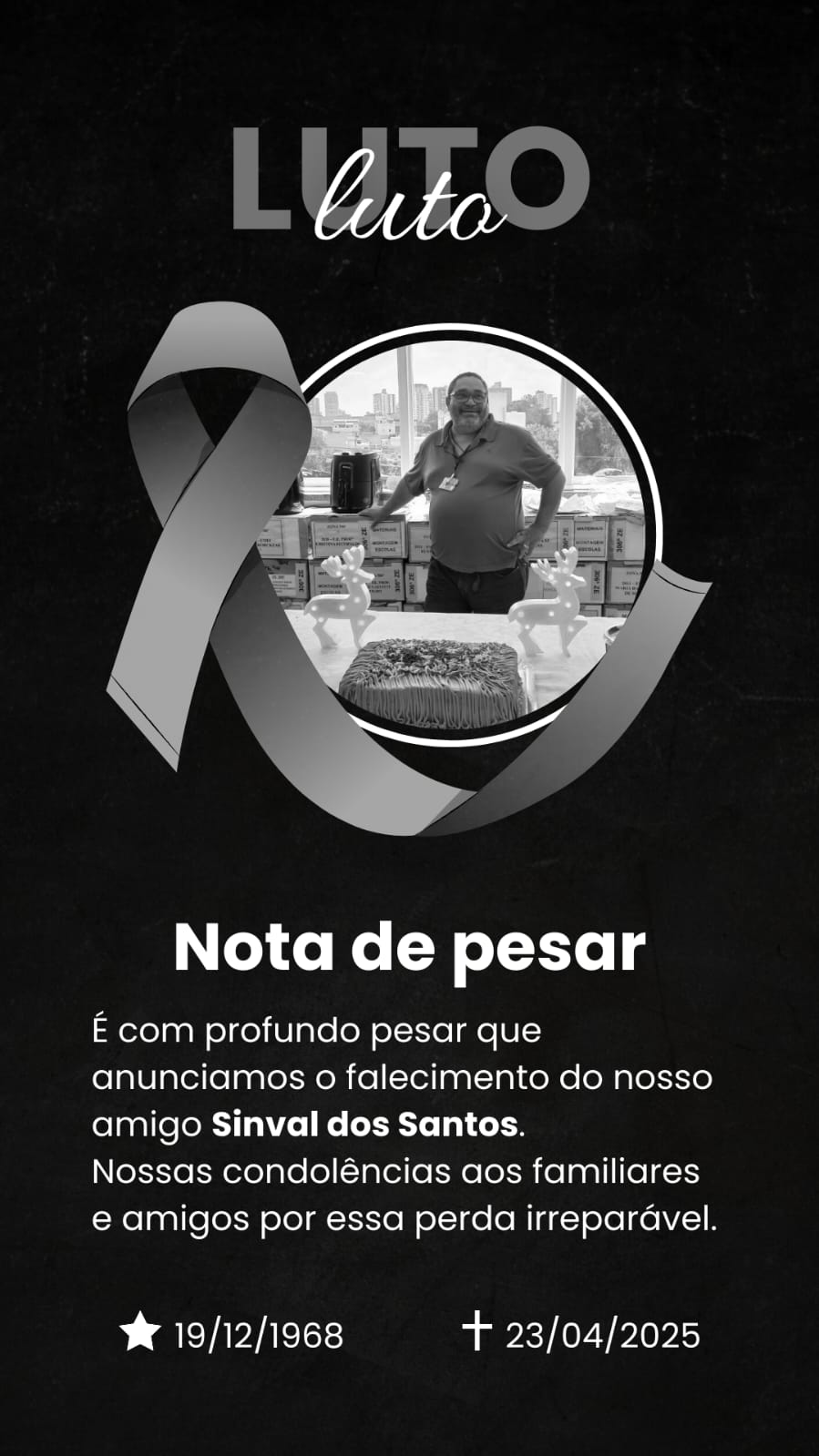 Imagem de Sindserv Santo André lamenta falecimento do servidor Sinval dos Santos