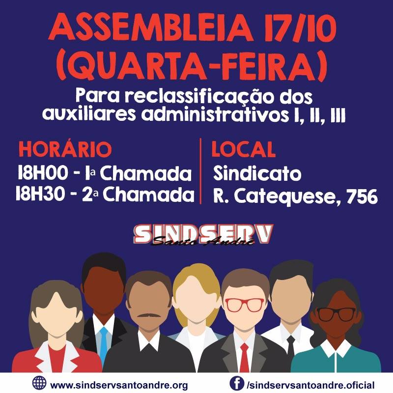 Imagem de Sindserv realiza assembleia com auxiliares administrativos I,II, III na quarta (17)