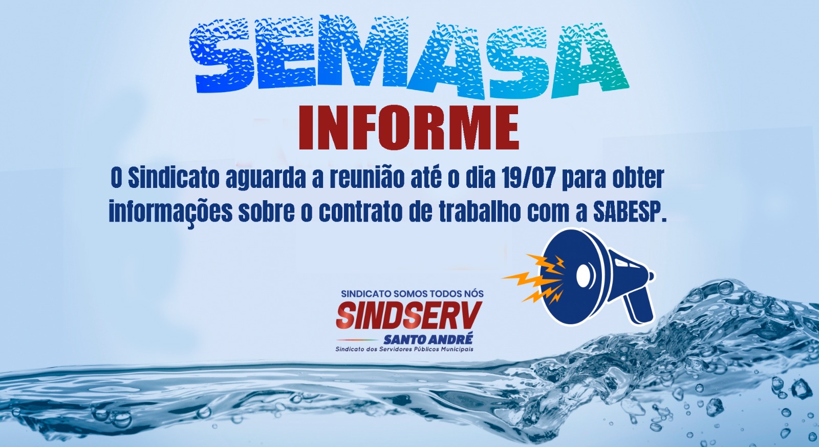 Imagem de Sindicato aguarda reunião com o SEMASA para debater contrato de trabalho da SABESP