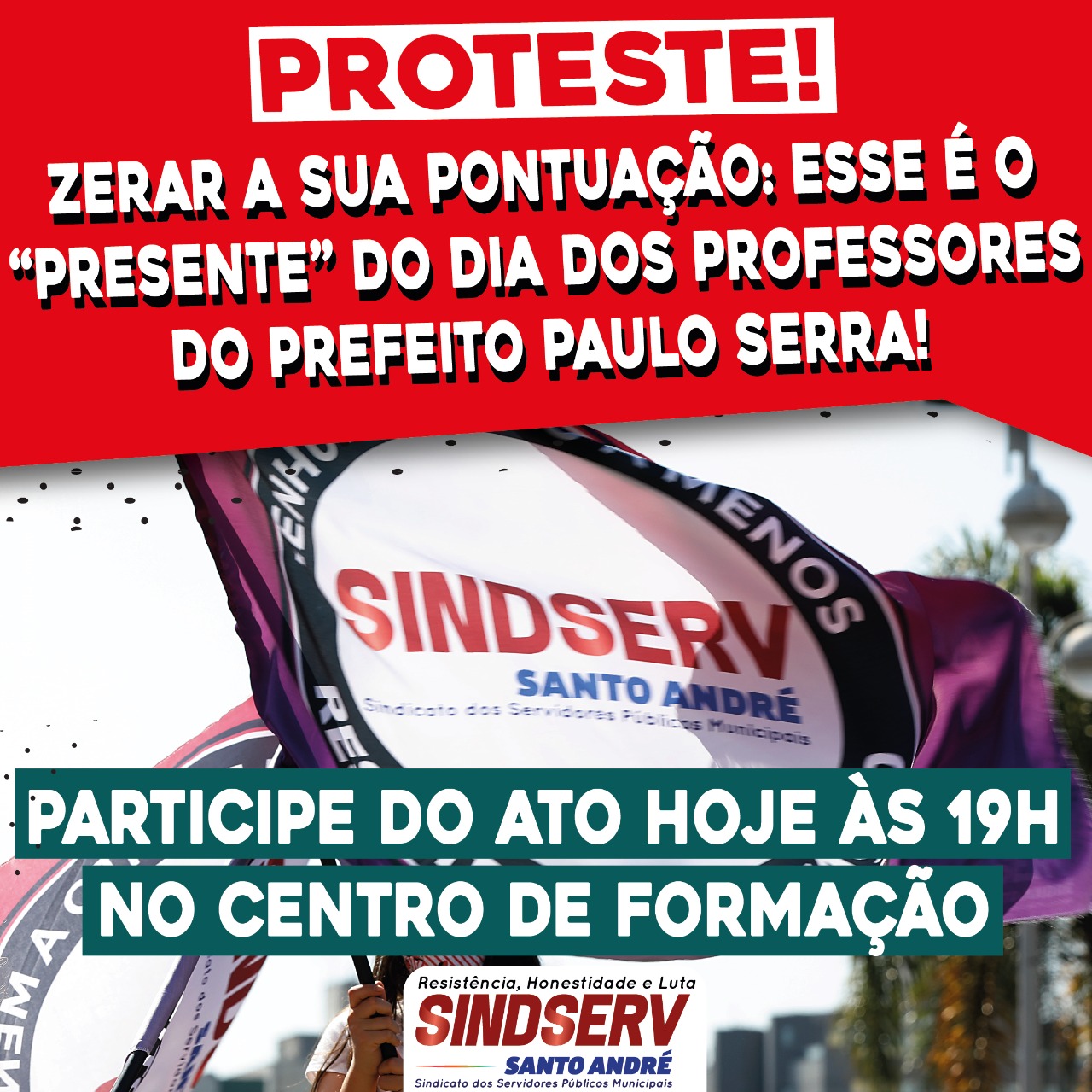 Imagem de Sindserv protesta nesta quinta-feira (13) contra ações da Prefeitura que desvalorizam professores 