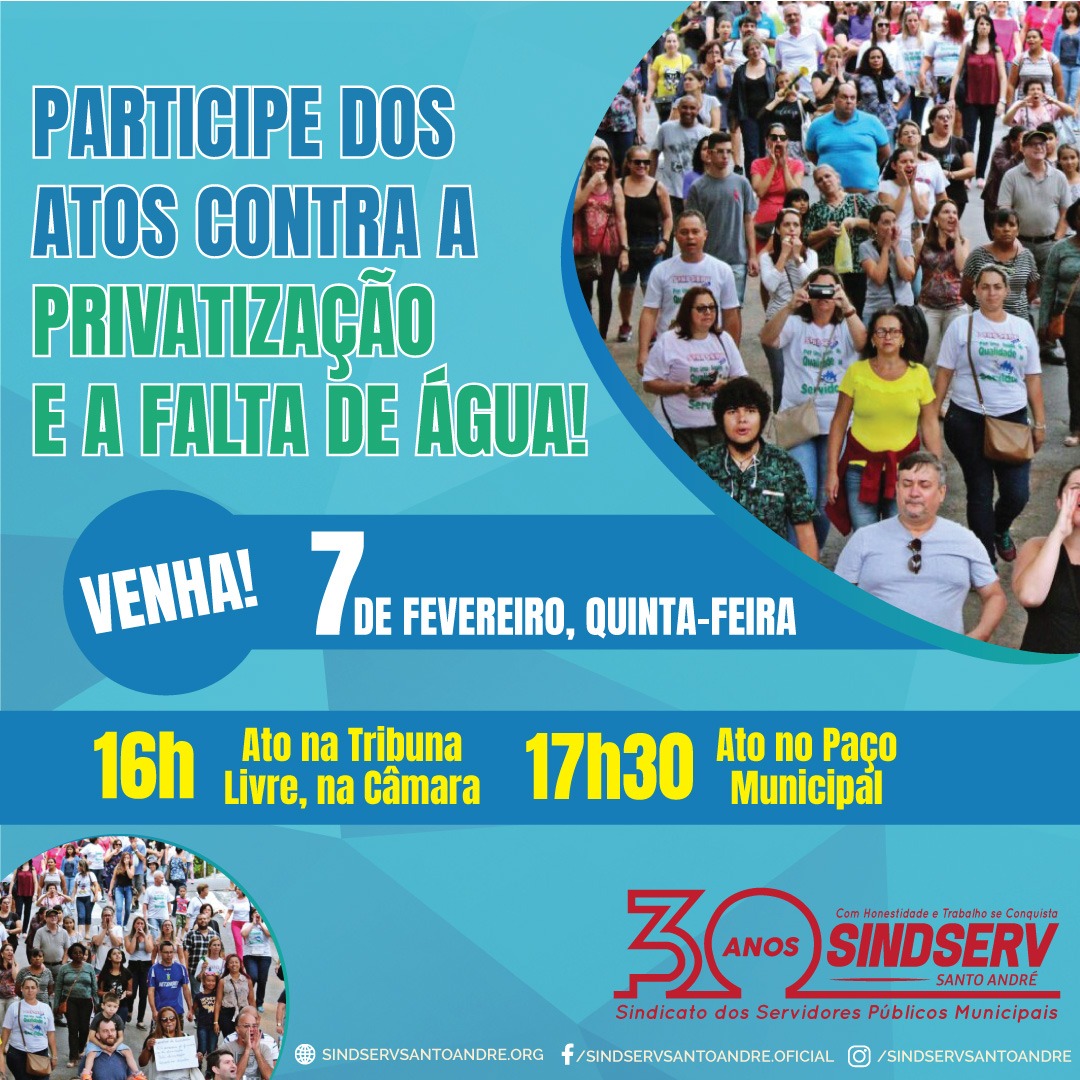 Imagem de Sindserv Santo André realizará atos em defesa do Semasa público e contra a falta de água nesta quinta-feira (7)