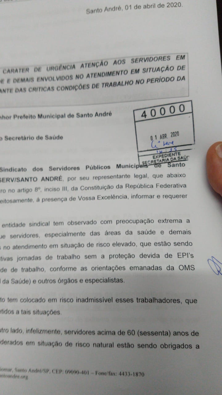 Imagem de COVID-19: Sindserv Santo André cobra medidas emergenciais para proteger vida e segurança dos profissionais da saúde