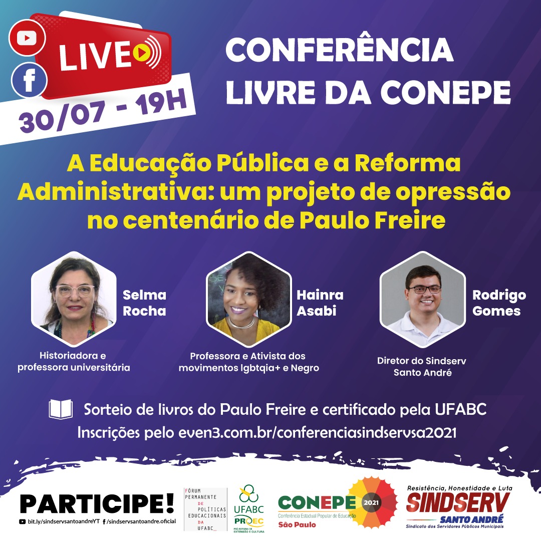 Imagem de Sindserv e Fórum de Políticas Públicas Educacionais da UFABC realizarão live do CONEPE no dia 30 