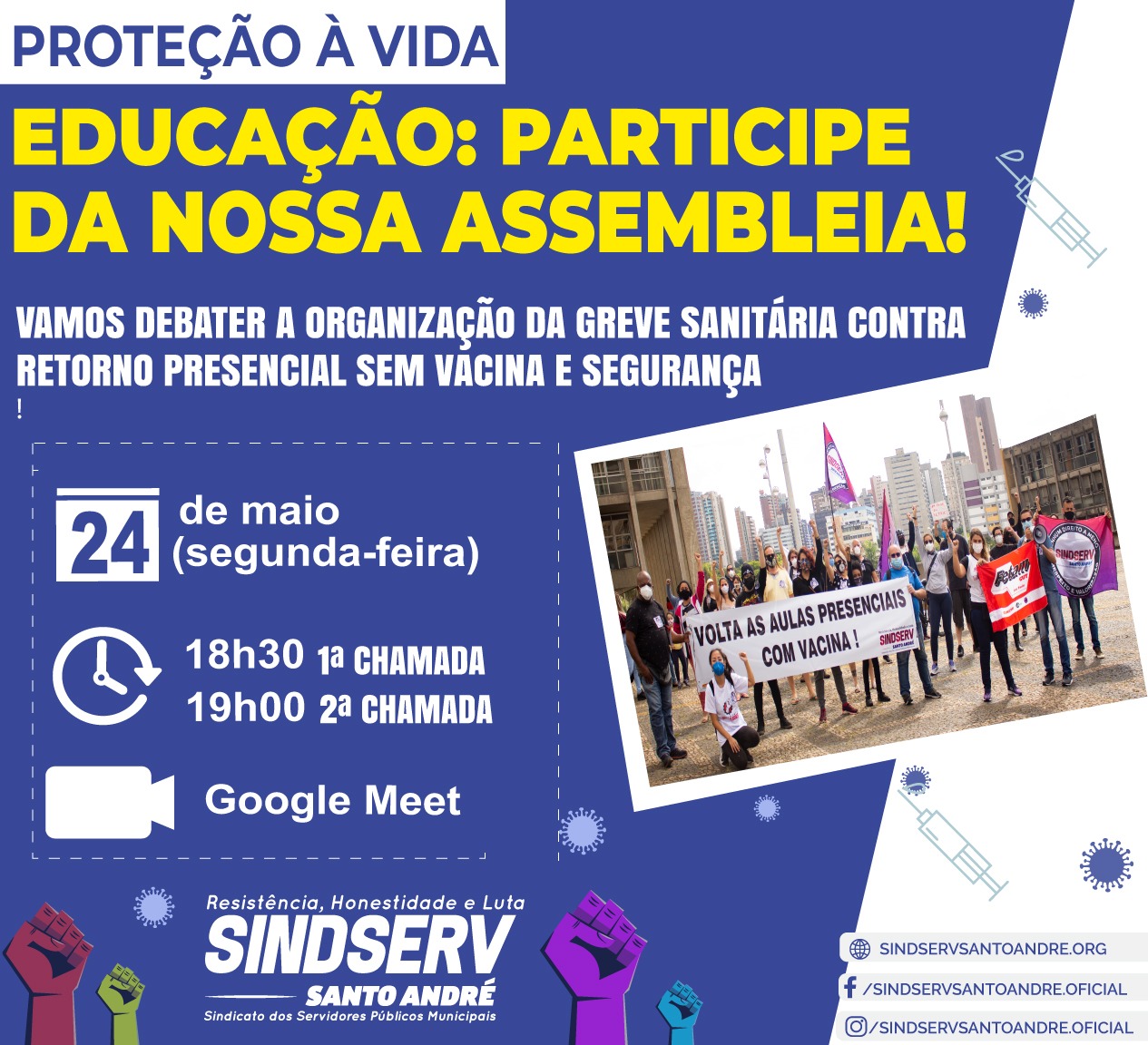 Imagem de Greve Sanitária pela Vida: trabalhadores da Educação realizam assembleia nesta segunda (24)