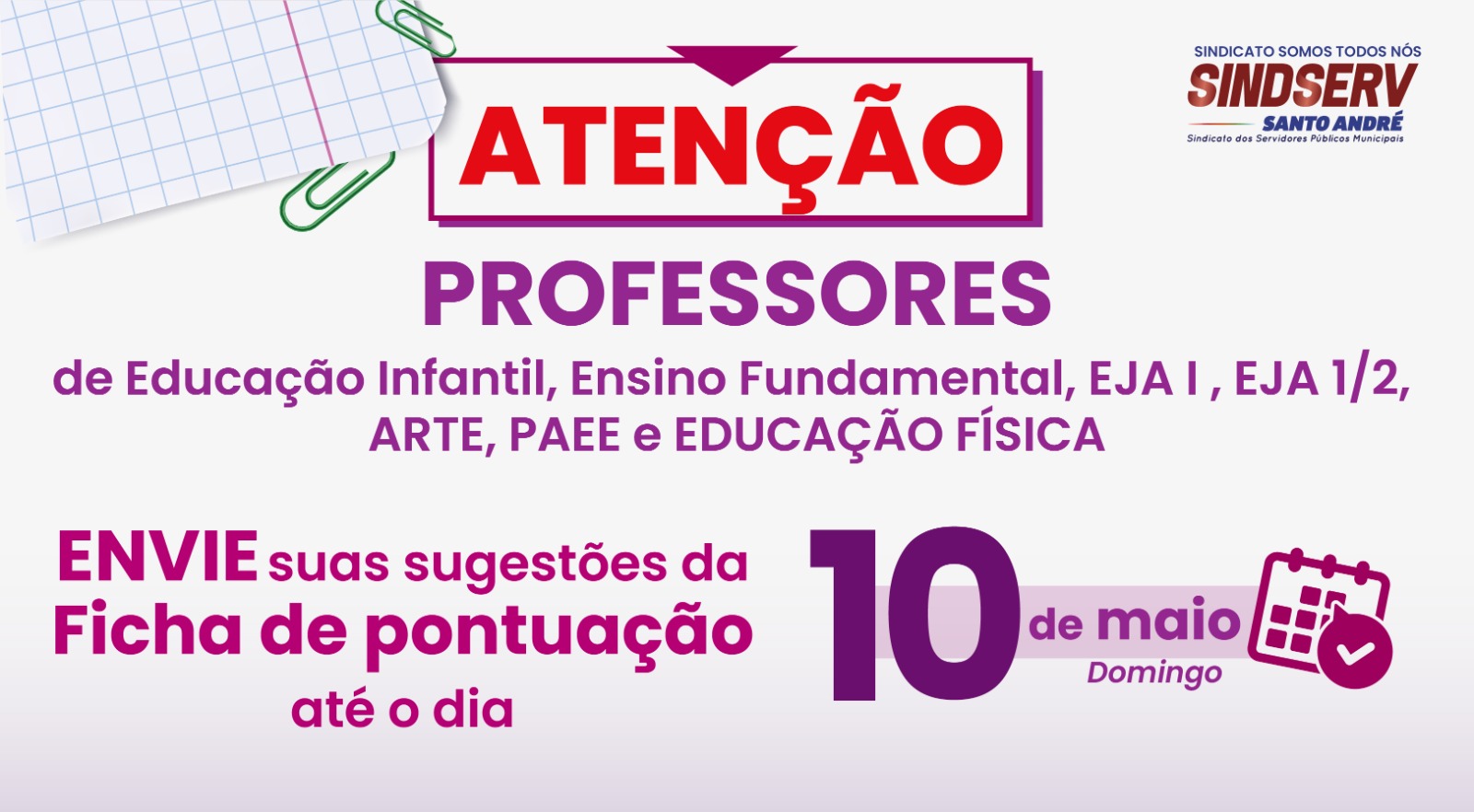 Imagem de Prazo prorrogado: Sindserv recebe mais de 324 sugestões para Ficha de Pontuação 