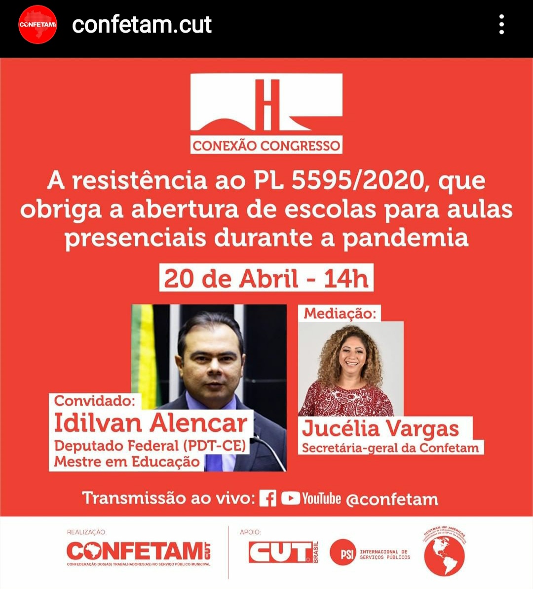 Imagem de Live da CONFETAM debate resistência ao PL que autoriza aulas presenciais na pandemia