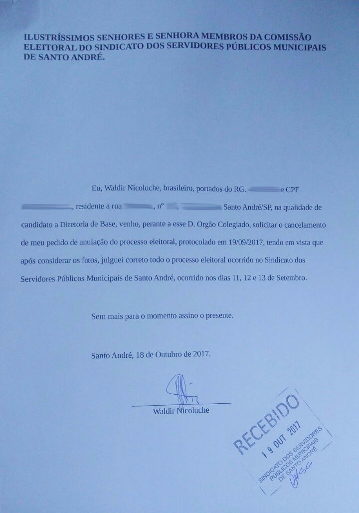 Imagem de Candidato cancela pedido de anulação da eleição sindical e reconhece legitimidade das urnas
