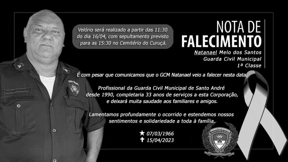 Imagem de Sindserv Santo André lamenta falecimento do GCM Natanael