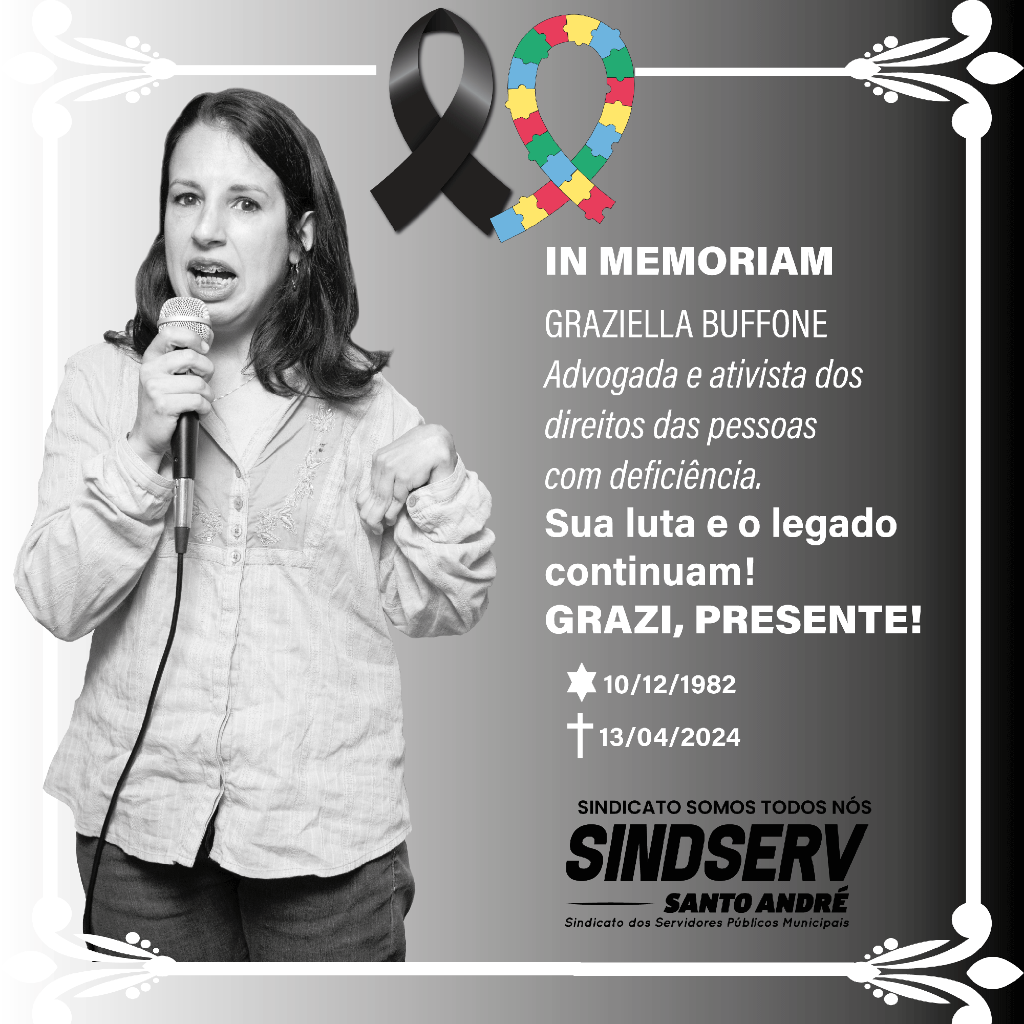 Imagem de Dia de luto no Sindserv e no movimento PCD: Morreu a ativista, Graziela Buffone