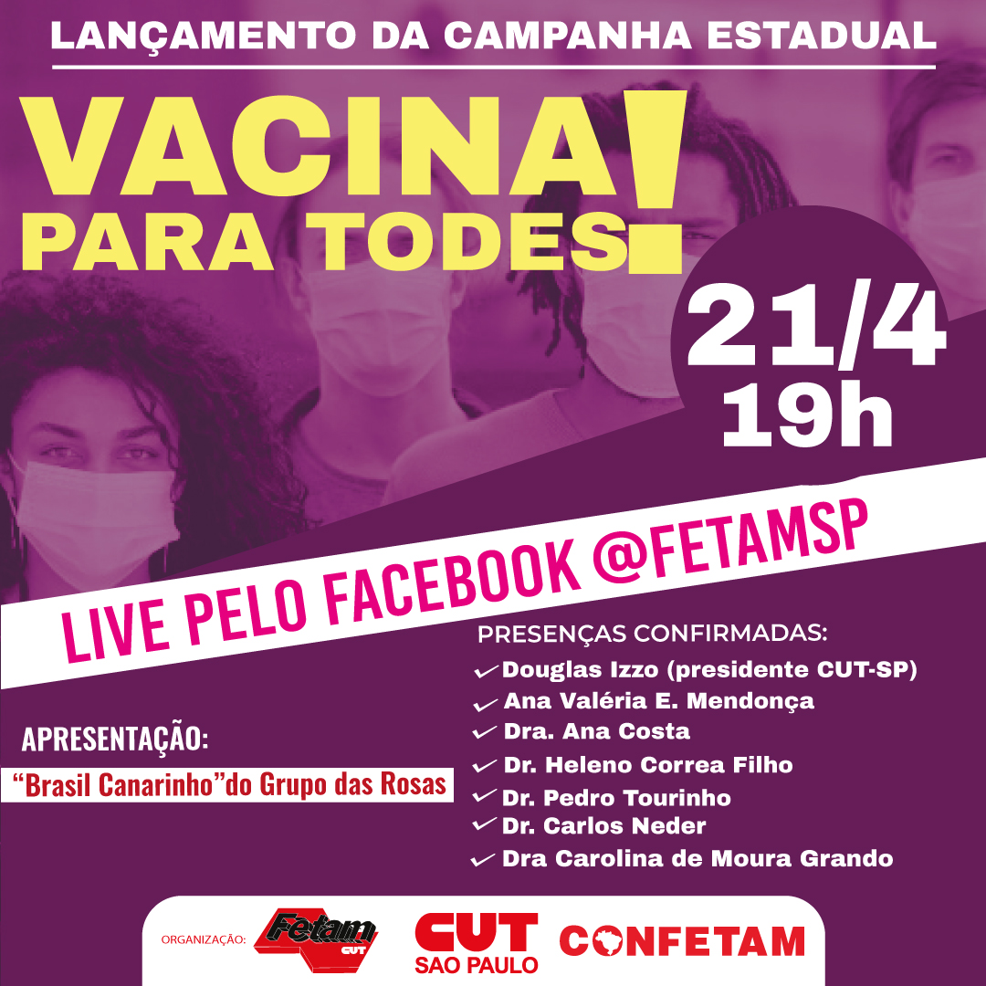 Imagem de Sindserv Santo André transmitirá Live da Campanha da FETAM-SP Vacina para Todes