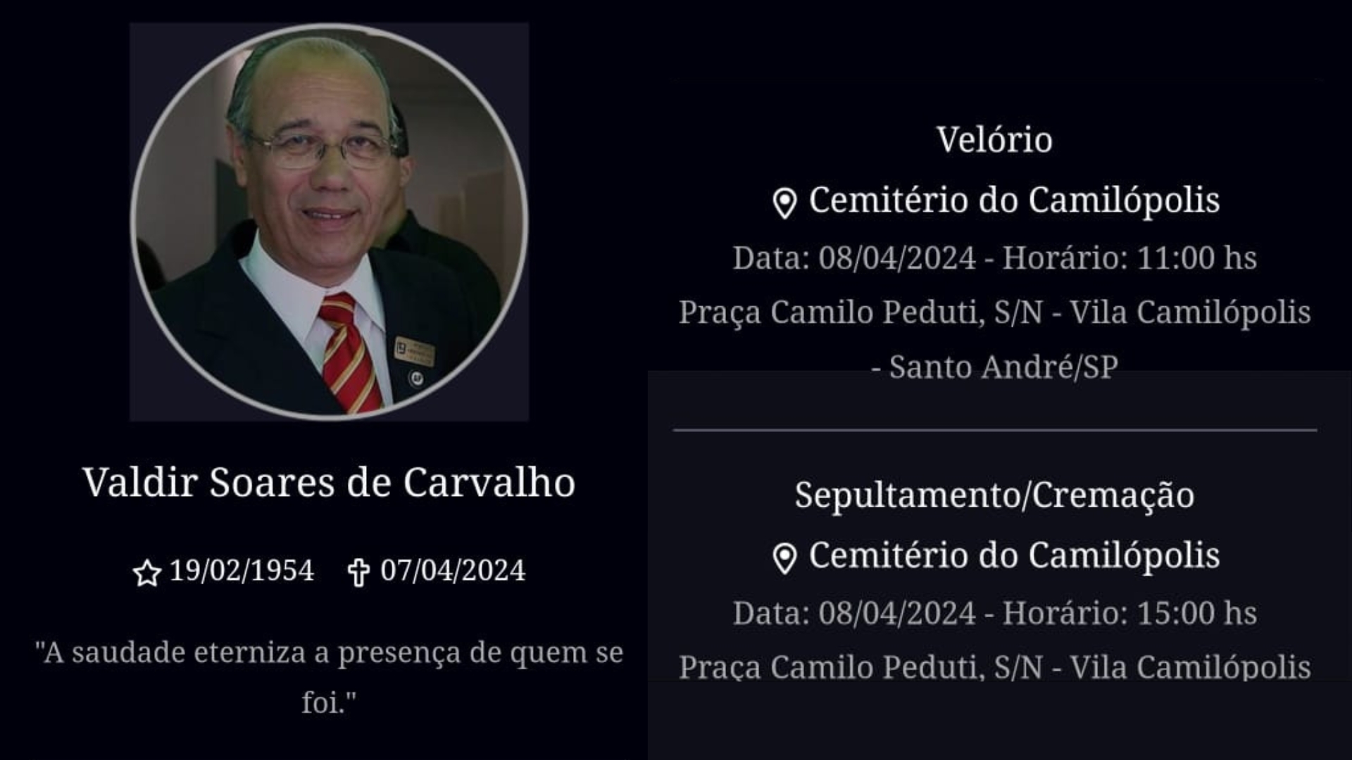 Imagem de Sindserv Santo André lamenta falecimento do servidor Valdir Carvalho 