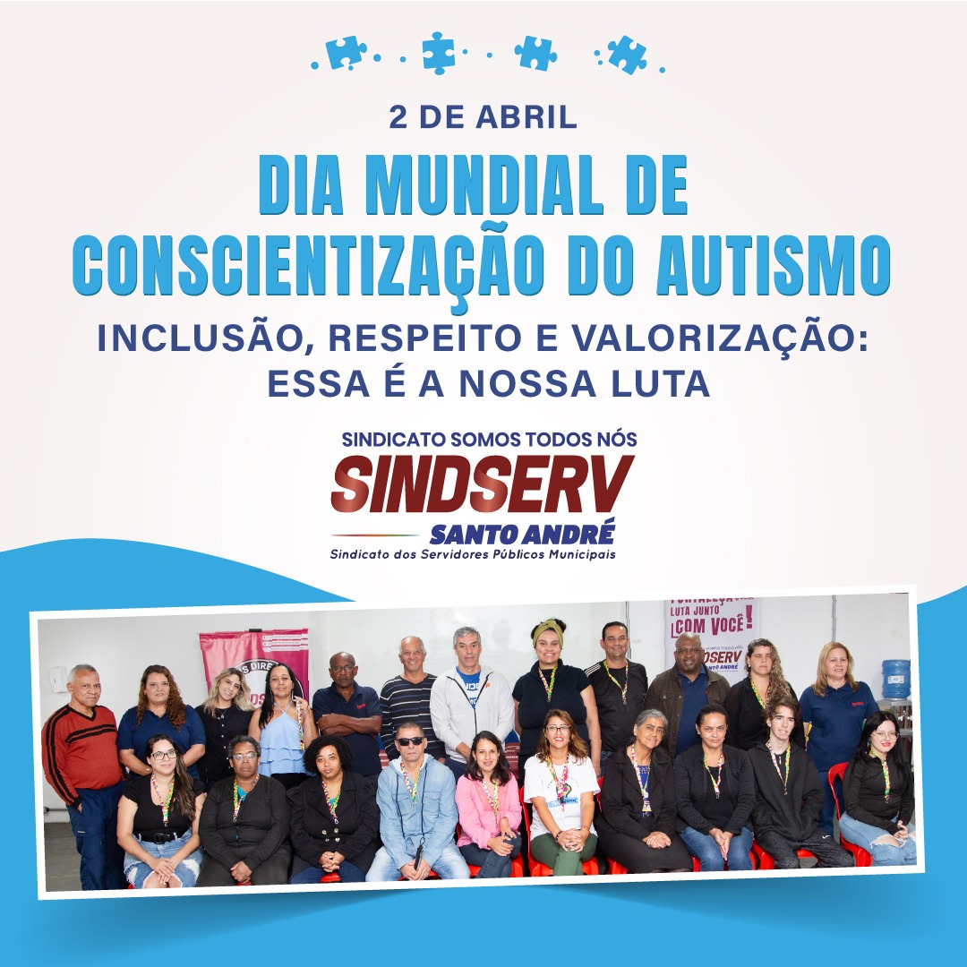Imagem de Abril Azul: Sindserv Santo André participará de ato em defesa dos direitos das pessoas com autismo
