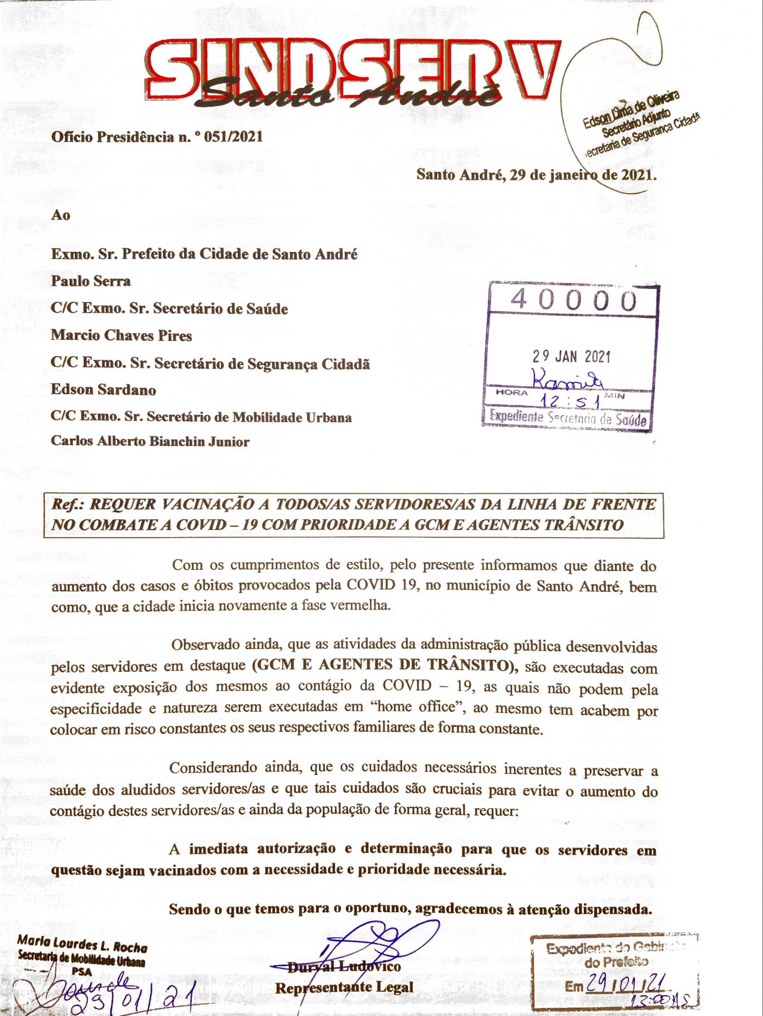 Imagem de Sindserv Santo André pede à Prefeitura vacinação prioritária para GCM e dos agentes de trânsito 