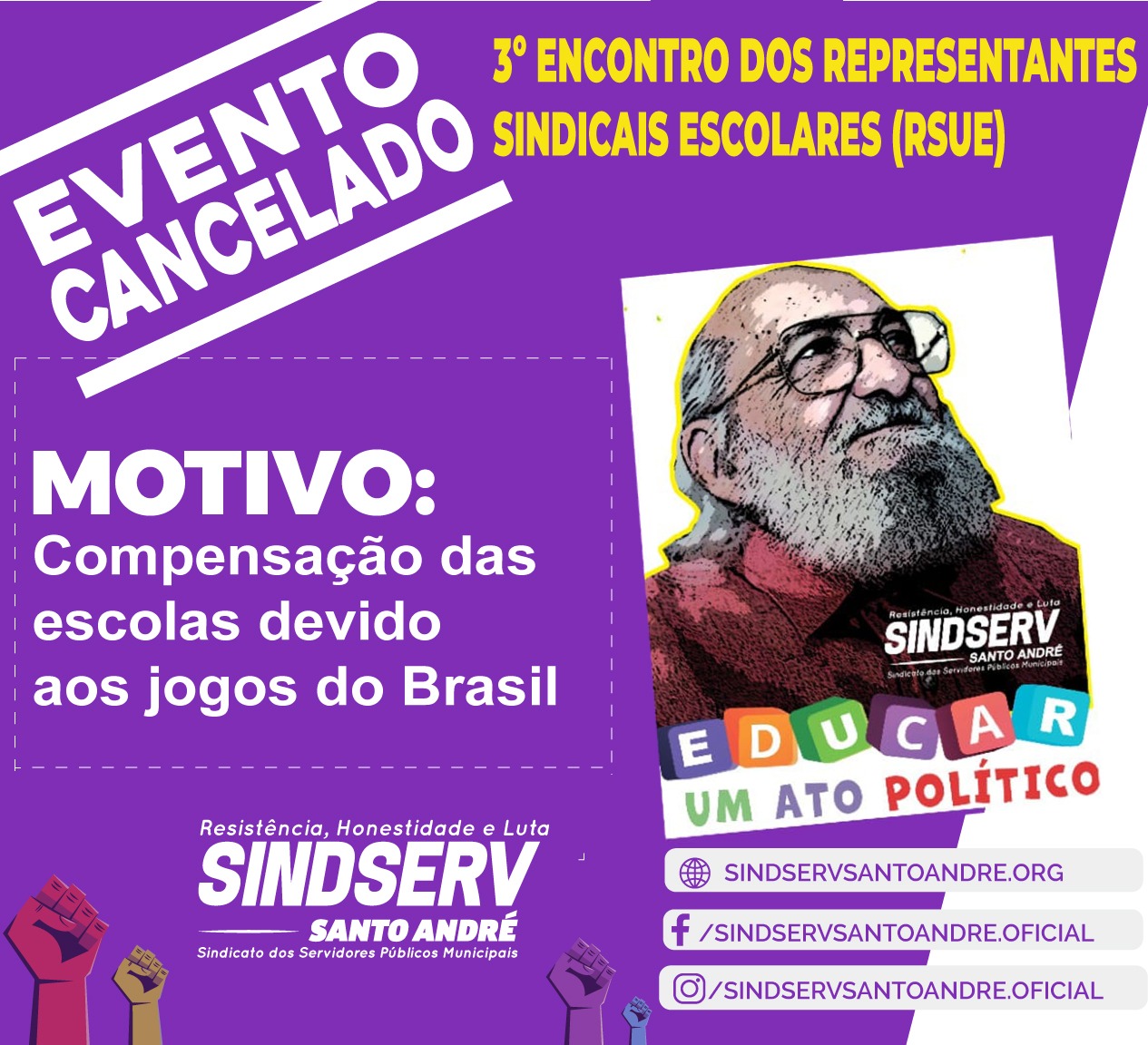 Imagem de 3º Encontro do RSUE do Sindserv Santo André será remarcado