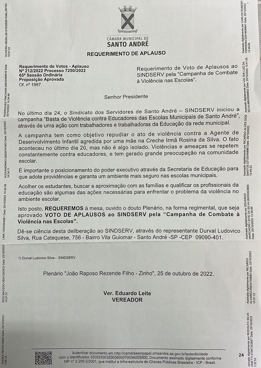 Imagem de Vereador Eduardo Leite parabeniza projeto do Sindicato de combate à violência nas escolas