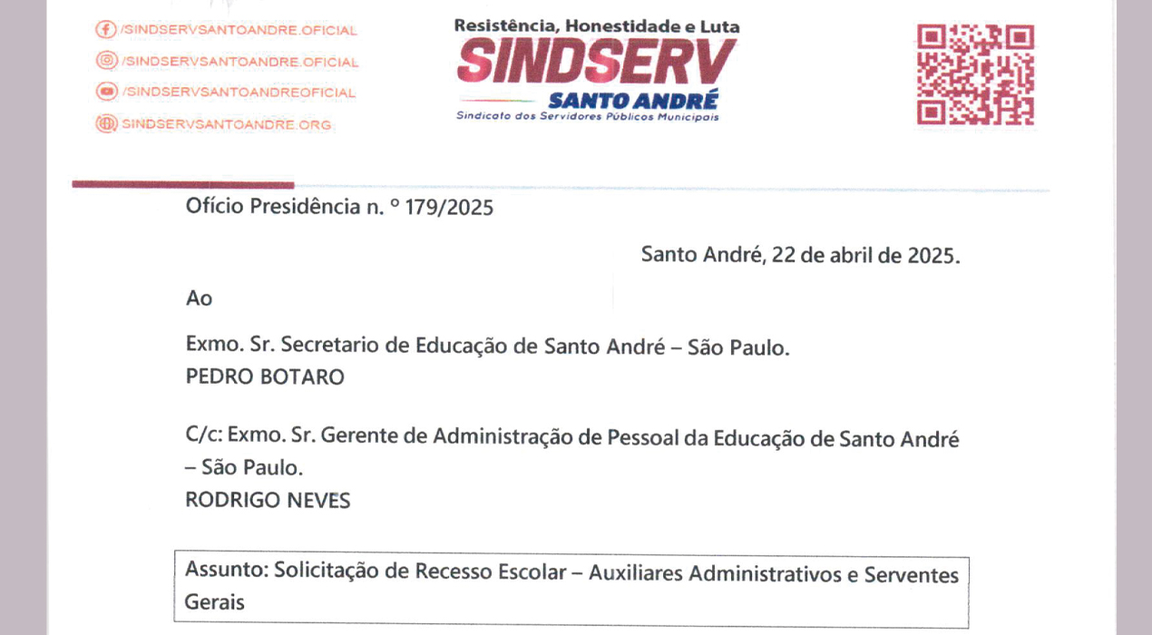 Imagem de Documento do Sindserv à SE mostra que administrativos e serventes gerais podem tirar recesso em julho