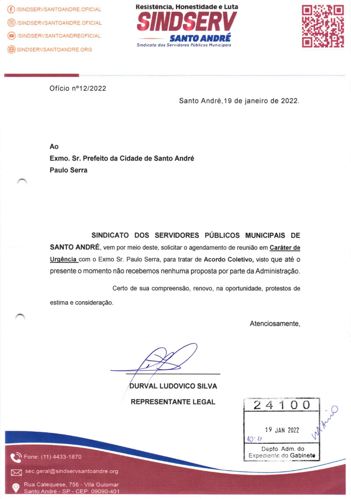 Imagem de Sindserv pede reunião urgente com prefeito Paulo Serra para debater pagamento do reajuste salarial de 2021