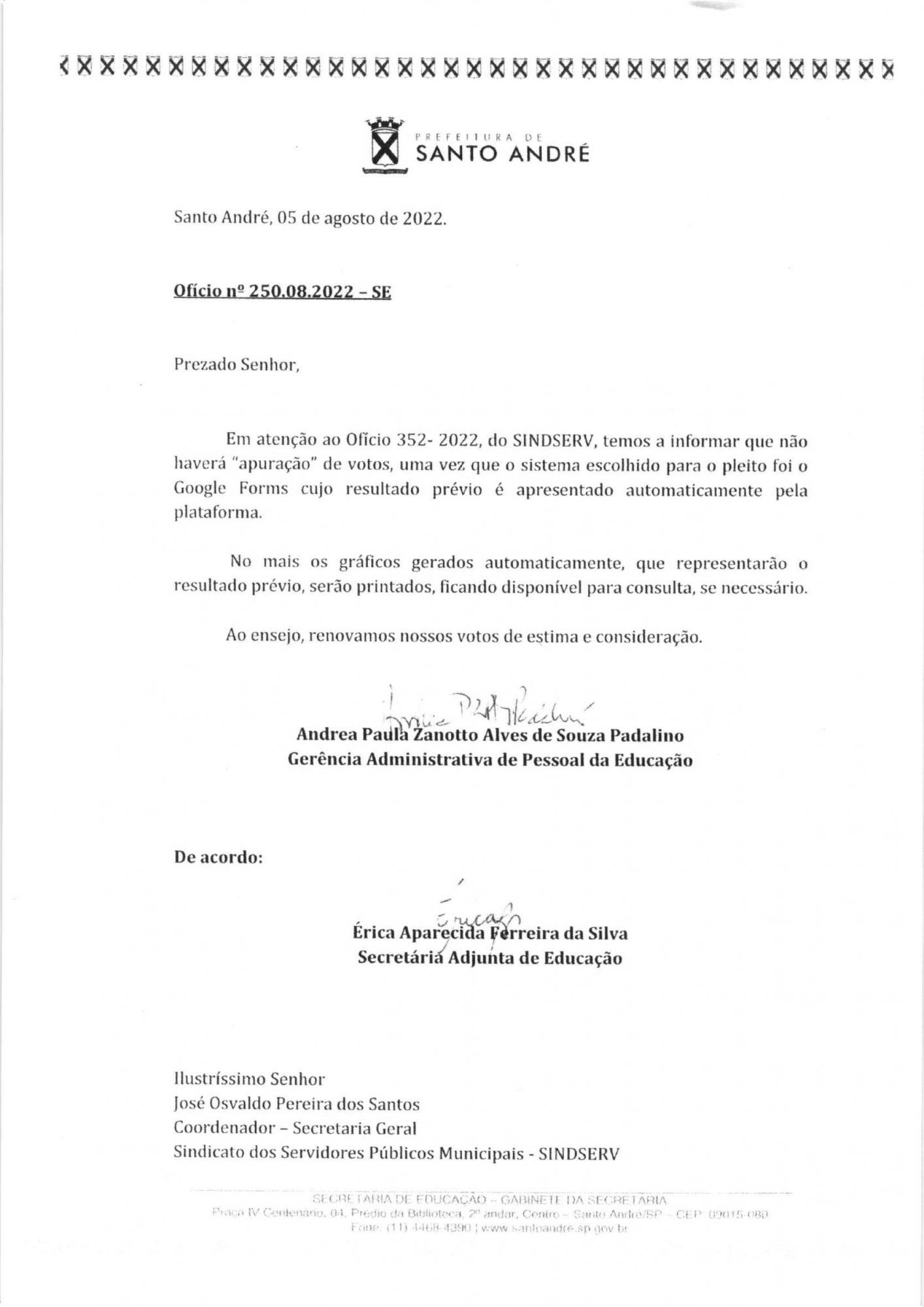 Imagem de Sindserv recebe resposta da Secretaria da Educação sobre apuração da eleição da Comissão do Estatuto do Magistério