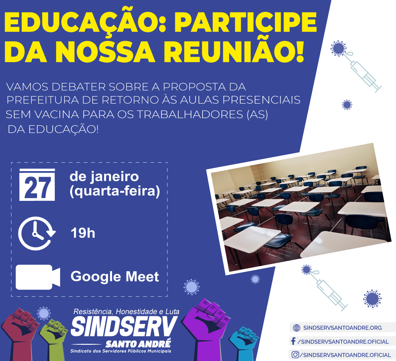 Imagem de Sem Vacina, Sem Retorno: Sindserv conversa nesta quarta-feira (27) com trabalhadores da Educação