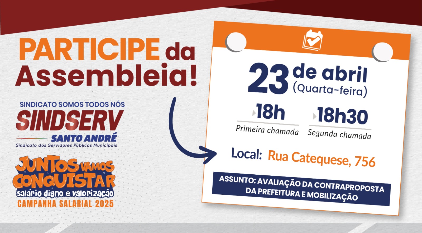 Imagem de UNIDADE PARA LUTAR E AVANÇAR: Participe da Assembleia Geral no dia 23 de abril